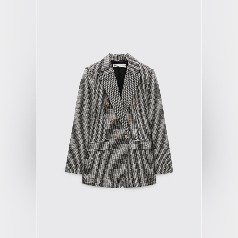 Zara Houndstooth Blazer Jacket with Gold Buttons
